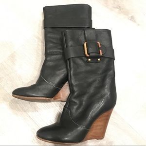 Chloe black leather wedge riding boots size 36
